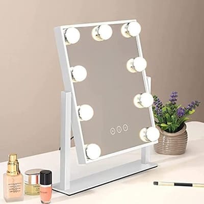 Verlichte Hollywood Make-up Spiegel met 9 Dimmerbare Diamond LED Lampen en X10 Vergroting
