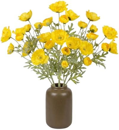 Mica Decorations Kunstbloem Klaproos Poppy - 10x - H62 cm - geel - kunststof - stelen kunstbloemen - boeket - geeln bloemetjes