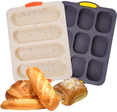 JHUBERS- Baguettevorm met Antiaanbaklaag - Siliconen Bakvorm - Herbruikbare Broodvorm - Geperforeerd Kookgereedschap - Duurzaam en Veilig Materiaal - Geschikt voor Oven en Vaatwasser