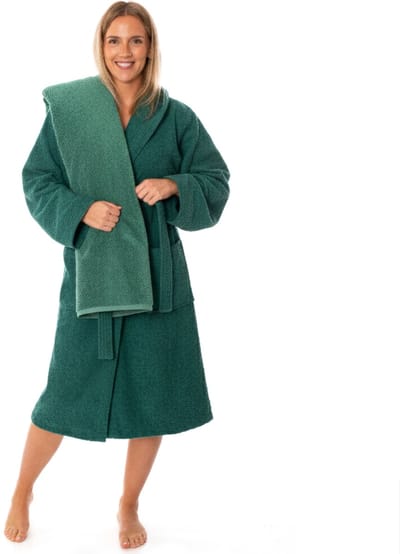 Lavea® Sauna Set Badjas Dames & Heren met Handdoek 80x200 cm – 100% Katoen, Zacht & Sterk Absorberend – Met Capuchon en Ceintuur – OEKO-TEX – Set Badjas L + Sauna Handdoek – Smaragd Groen