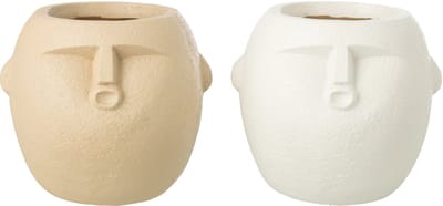 J-Line bloempot - polyresin - wit/beige - medium - 2 stuks