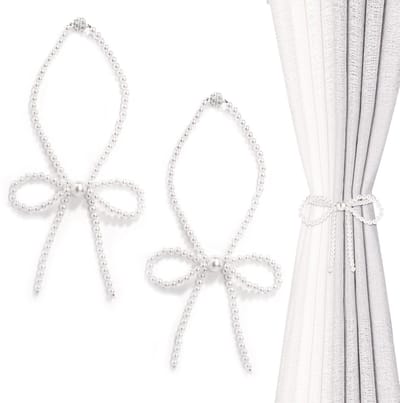 Dailygoods - 2 Stuks Strik Magnetische Gordijn Tiebacks, Witte Parel Gordijn Tie Backs Magneet Gordijn Tiebacks Houders Elegante Gordijn Holdbacks Voor Gordijnen Thuis Hotel Gordijn Accessoire Decoratie