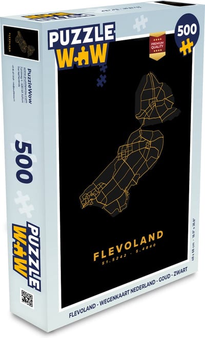 Puzzel Flevoland - Wegenkaart Nederland - Goud - Zwart - Legpuzzel - Puzzel 500 stukjes