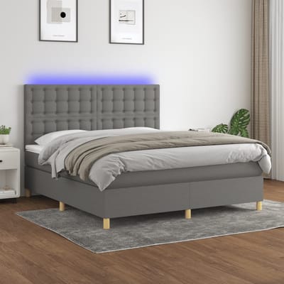 vidaXL - Boxspring - met - matras - en - LED - stof - donkergrijs - 180x200 - cm