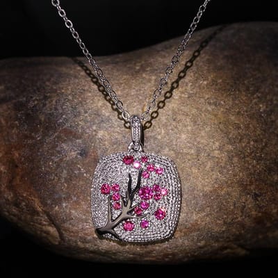 Kleurrijke Zirconia Bladeren tak Hanger Voor Vrouwen tak Sprankelende Roze Kersentak CZ Delicaat Mode Ketting sieraden brown