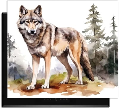 KitchenArt - Wild Wolf - Inductie Beschermer - 52x35 cm - Kookplaat Beschermer - Luxe Afdekplaat Inductieplaat - Anti-slip & Oprolbaar - Beschermmat Inductiekookplaat