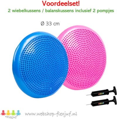 Balanskussen / wiebelkussen voordeelset (2 stuks) incl. pompje - Roze en Blauw