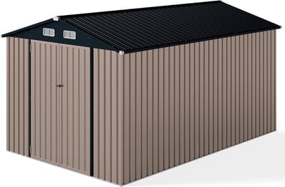 COSTWAY Gereedschapsschuur van metaal, 350 x 223 x 197 cm, met schuin dak, afsluitbare deuren en sleutels, tuinhuis voor tuin, achtertuin, gazon, terras