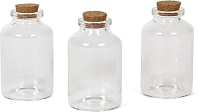 Kleine Flesjes - 3x - glas - kurken dop - 30 ml - traktatie uitdeelflesjes - set mini glazen flesjes met kurk