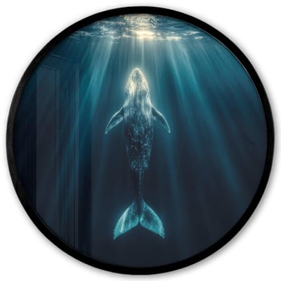 Poster in lijst Rond - Fotolijst 40x40 cm - Posters - Walvis - Water - Zonnestralen - Blauw - Ronde posterlijst zwart - Decoratie - Wanddecoratie woonkamer - Muurdecoratie slaapkamer