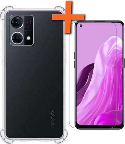 Hoes - Met Screenprotector - Geschikt voor OPPO Reno 7 - Sterk & Shockproof - Siliconen Case - Back Cover - Telefoon Hoes - Shock Proof - Transparant