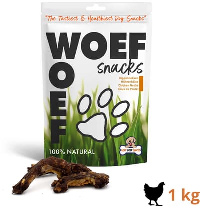 Woef Woef Snacks Hondensnacks Kippennekken 1.00 KG - Verwensnacks Hondensnoepjes - Gedroogd vlees - Kip - Vanaf 3 maanden - Geen toevoegingen