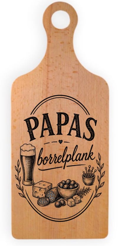 Papa's Borrelplank | 34 x 17 cm | Beukenhout | JM Woods | Vader Vaderdag Papadag | Cadeau