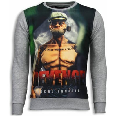 Popeye Revenge - Digital Rhinestone Sweater - Licht Grijs