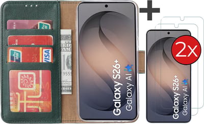 Hoesje met 2 Stuks Screenprotectors Geschikt voor Samsung Galaxy S26 Plus – Arara bookcase met pasjeshouder - Groen
