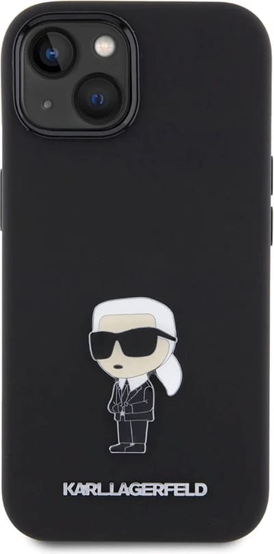 Karl Lagerfeld iPhone 15 Backcover hoesje Ikonik metal pin – Zwart