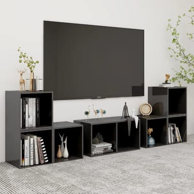 vidaXL - 6-delige - Tv-meubelset - bewerkt - hout - hoogglans - grijs
