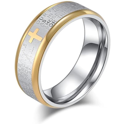 Klassieke Europese en Amerikaanse Roestvrijstalen Kruis Schrift Ring Ring Heren Gebed Geloof 9# white