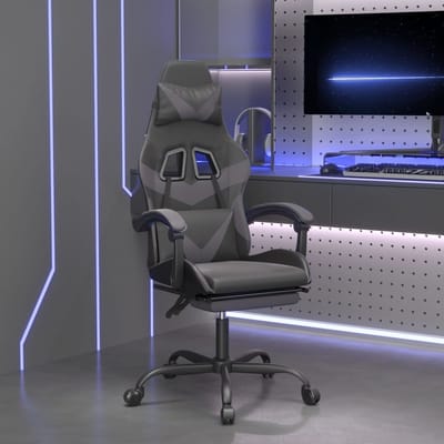 vidaXL - Gamestoel - draaibaar - met - voetensteun - kunstleer - zwart - en - grijs