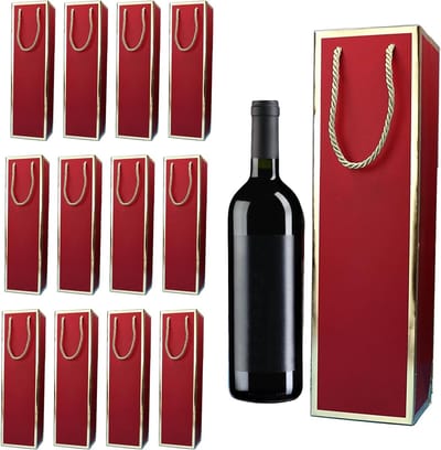 Kraft Papieren Wijnfles Tassen - 20 Stuks met Handvatten voor Cadeaus, Bruiloften en Feesten