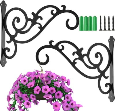Wandhaak Plantenhaak - Plantenhaak - 2 stuks robuuste wandplantenhangers - hangmandbeugels, retro ijzeren hangende plantenbak voor plantenbak- lantaarn- vogelvoeder- windgongdecoratie（Zwart）