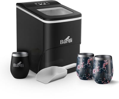 Bardi IJsblokjesmachine Set - 2 Liter Zwart - 12KG IJsblokjes in 24 uur - met IJsschep - Inclusief 3 Luxe Thermosbekers en Ijsschep - Japanese Flower