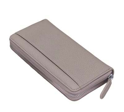 Lange portemonnee - Echt leer - RFID-beveiliging tegen diefstal - Ruime clutch met ritssluiting - 19*9*2,5 cm - Grijs - 1 stuk