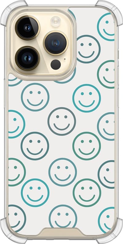 Shockproof hoesje - Geschikt voor iPhone 14 Pro - Happy faces - Extra sterke case - TPU/polycarbonaat - Print / Illustratie - Blauw, Transparant