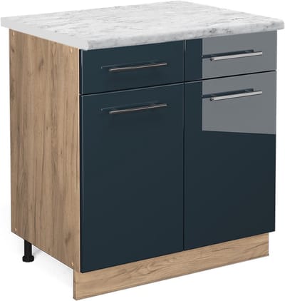 Vicco Fame-Line Keukenkasten – 80 cm, WB Marmer Donkerblauw hoogglans
