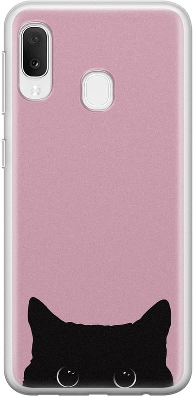 Hoesje geschikt voor Samsung Galaxy A20e - Zwarte kat - Soft Case - TPU - Print - Roze - Mooie Telefoonhoesjes