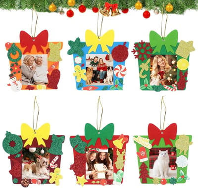 Dailygoods - 12 stuks kerstfotolijsten, ornament, kerstboomversiering, knutselset, kerstdecoratie, vilten fotolijst, kerstdecoratie, kersthanger, fotogeschenken, kerstboomversiering