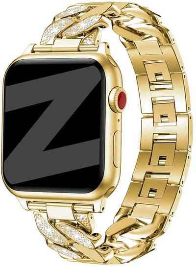 Bandz Diamond 'Chain' stalen bandje geschikt voor Apple Watch 1/2/3/4/5/6/7/8/9/10/11/SE/SE2/SE3 - Maat: 38/40/41/42mm Goud