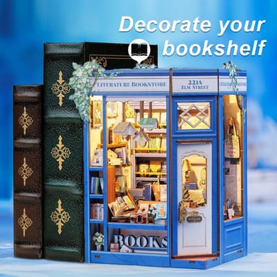 CuteBee Book Nook - Modelbouw - Houten 3D Puzzel - DIY Bouwpakket Volwassenen en Volwassenen - Boekensteun - Boekenhouder - Literature Bookstore