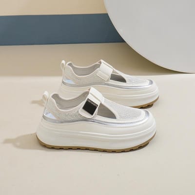 Dames Baotou Mesh Sandalen Zomer Nieuwe Mode Hol Casual Dames Ademend Sponscake Klein Wit Dikke Zool Sport Sandalen 35 gray