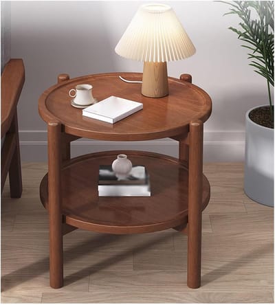 Ronde bijzettafel - Salontafel nachtkastje - Woonkamer organiseren - Dubbellaags opbergruimte - 57x57x51cm - Bruin