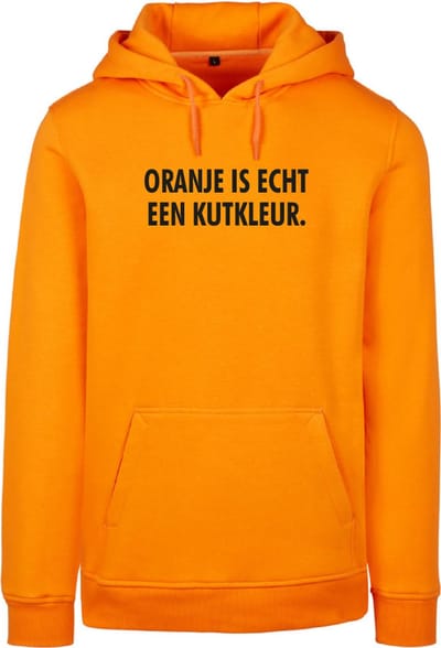 Hoodie zwart M - V - Oranje is echt een kutkleur - voorkant - soBAD. - Koningsdag - Unisex - Oranje - Voetbal - Nederland