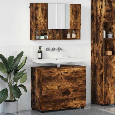 vidaXL - Badkamermeubel - Set - 2 - pcs - Rook - Eiken - Samengesteld - Hout - en - Metaal