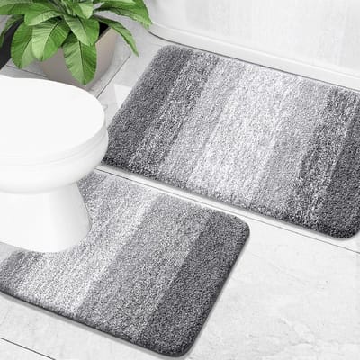 Set van 2 badkamer matten — zachte microfiber badkamer matten en u-wc-matten — antislip, douche matten — badkamer accessoires — wasbaar en te drogen in de machine — pluche, hoge kwaliteit badkamer matten (24 "x16" + 24 "x20", grijs)
