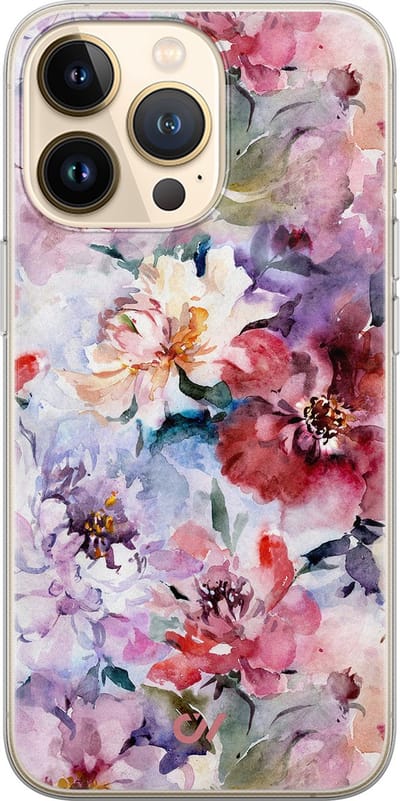 Hoesje geschikt voor Apple iPhone 13 Pro - Bloemen Acryl - - Roze - Apple Soft Case Telefoonhoesje - TPU Back Cover - Casevibes
