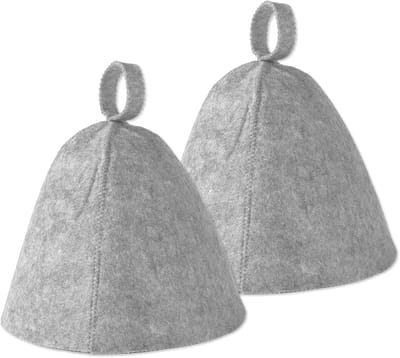 2 Saunahoeden - Hoogte 23 cm - Omtrek hoed ca. 70 cm - Vilten Saunahoed - Stoombad Saunahoed - Vilten Saunahoedset - Stoombad Douche Sauna Accessoires - Universeel - Grijs