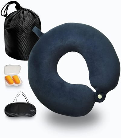 SnelShoppen - Travel Pillow Memory Foam Neksteun Kussen met Slaapmasker, Oordopjes en Pouch, Lichtgewicht en Compact voor Camping, Auto, Vliegtuig - B