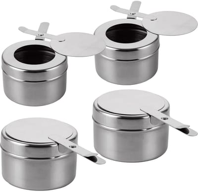 GELLDG 4 stuks brandstofpasta-containers - Met deksel - Roestvrijstalen hotpotbrander - Alcoholbrander voor het warmhouden van borden - Buffetaccessoires - Geschikt voor het verwarmen van buffetten, hotpots en rijst in pannen