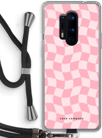Case Company® - Hoesje met koord geschikt voor OnePlus 8 Pro hoesje met Koord - Grid Roos - Telefoonhoesje met Zwart Koord - Bescherming aan alle Kanten en Over de Schermrand