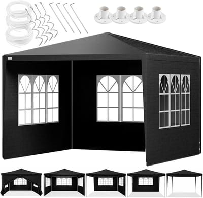 Tuinpaviljoen Waterdicht - Feesttent Gazebo - Buitenfeesten Organiseren - Met 4 Zijwanden - 3 x 3 Meter - Zwart