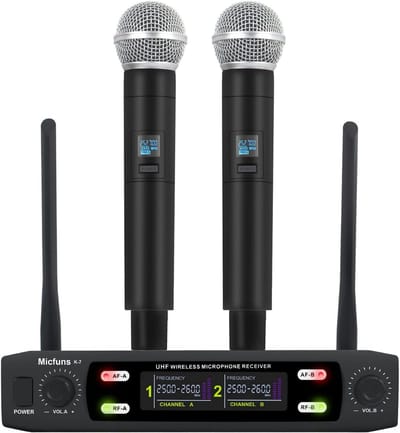 Draadloos Professioneel Tweekanaals Microfoonsysteem VHF 100m Bereik voor Feest en Presentatie