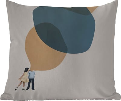 Buitenkussen Weerbestendig - Wolken - Retro - Meisje - 50x50 cm