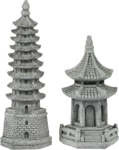 SnelShoppen - 2 Stuks Mini Pagode Beeldje Zen Miniatuur Pagoda Hexagonaal Figuren DIY Micro Landschap Feeën Tuin Poppenhuis Ornamenten