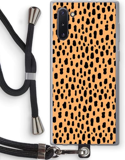 Case Company® - Hoesje met koord geschikt voor Samsung Galaxy Note 10 hoesje met Koord - Panter - Telefoonhoesje met Zwart Koord - Bescherming aan alle Kanten en Over de Schermrand