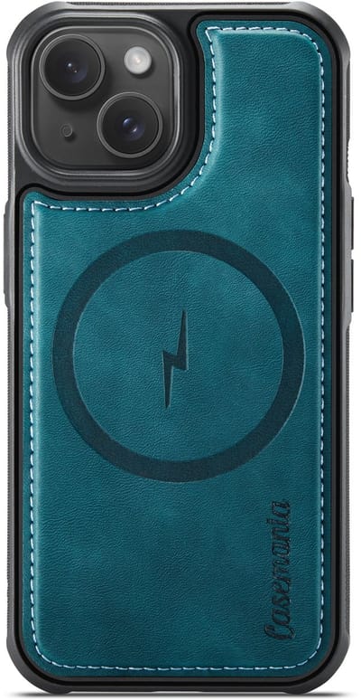 Casemania Hoesje Geschikt voor Apple iPhone 13 - Emerald Green - Magnetische Telefoonhoesje Compatibel met MagSafe - Kunstleer Back Cover met Anti-Slip Grip Randen