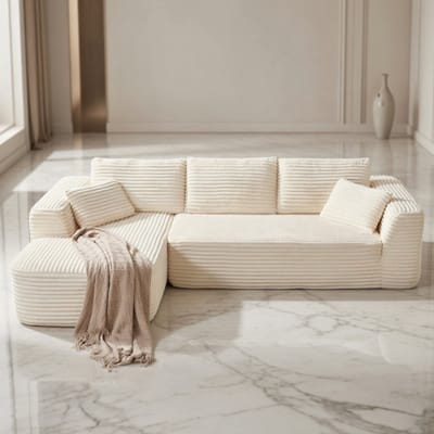 Luxueuze L-vormige Modulaire Hoekbank met Slaapfunctie – Beige Corduroy, 270 cm – 3-zits Sectionele Bank met Chaise Longue, Comfortabele Zitting, Geen Montage Nodig – Moderne Woonkamerbank House&Garden